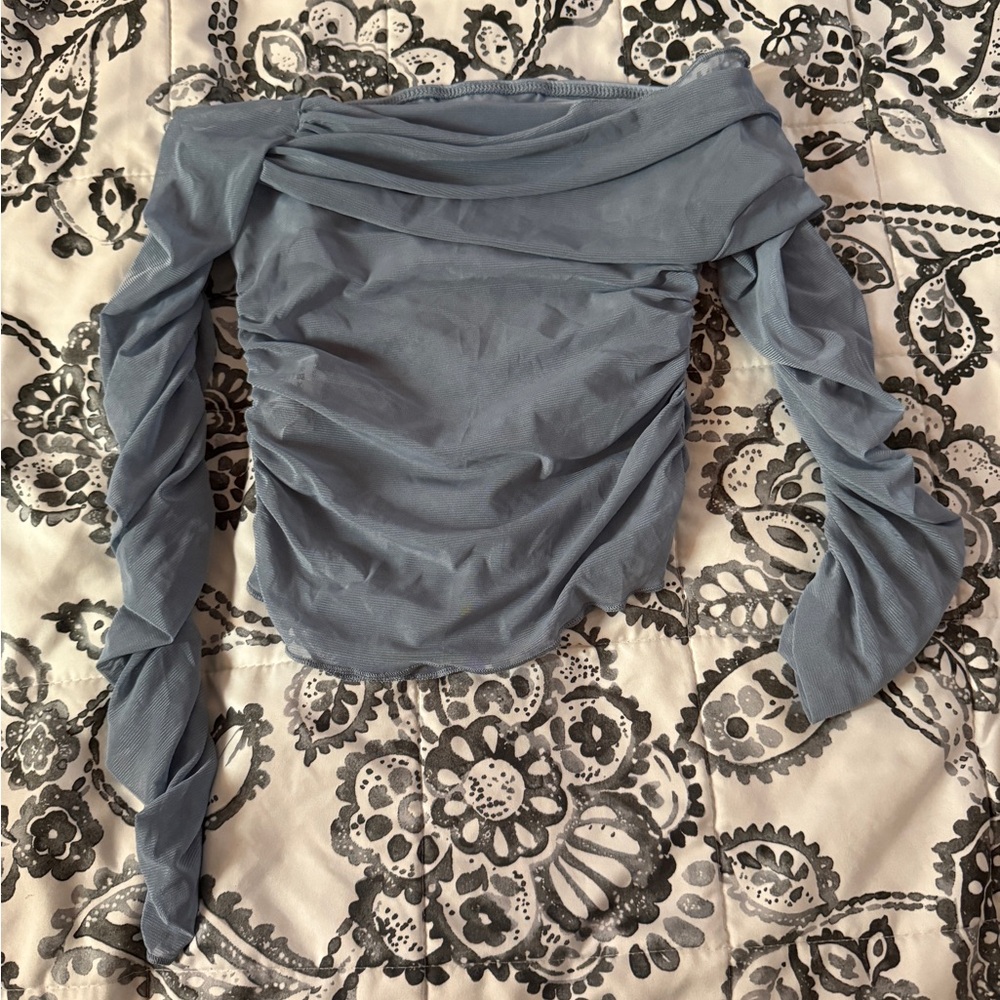 SHEIN Off-Shoulder Ruched Gray Blouse